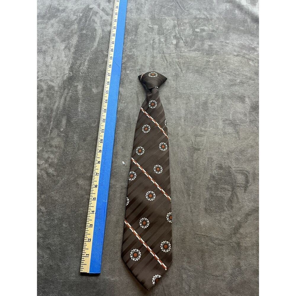 Vtg 60s 70s Mens Snapper Clip On Necktie Tie 17.5" Wide Brown Orange Fall Colors